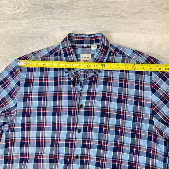 Haupt Regular Fit 41/42 Blue Plaid Checketed Short Sleeve Shirt 16.5 Germany - Picture 8 of 16